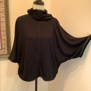 Chico’s black Label cowl neck poncho sweater. Has leather like trim.